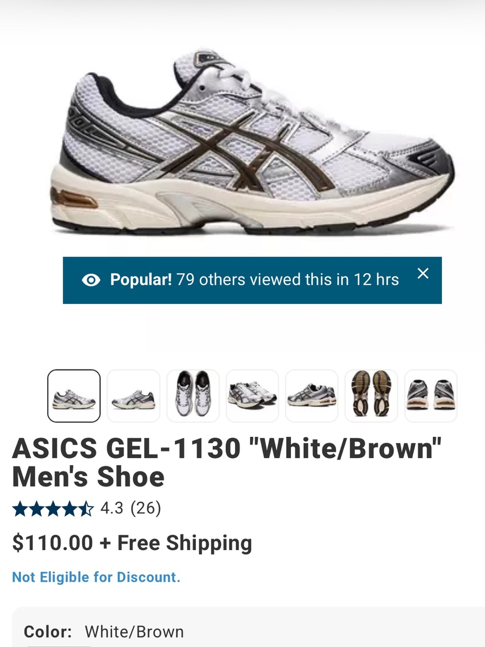 ASICS GEL-1130 Men's Running Shoe — White/Brown Clay Canyon